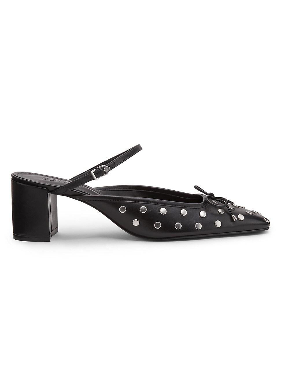 Womens Arissa Studded Leather Block-Heel Mules Product Image