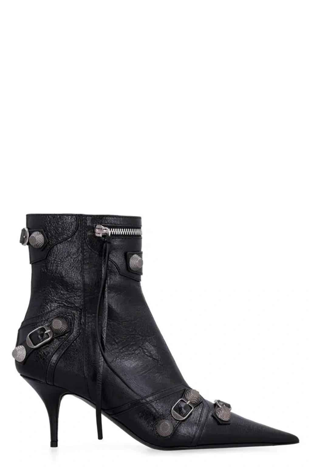 BALENCIAGA Womens Cagole Lambskin Buckle Zip Ankle Booties In Black Product Image