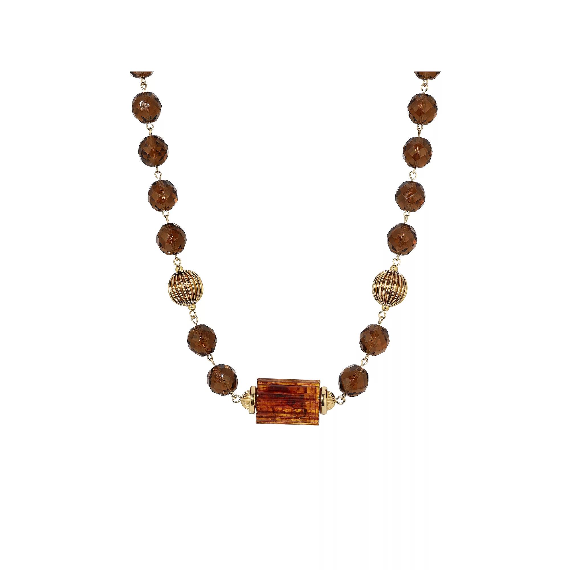 1928 Glass Bead Collar Necklace, Womens, Brown Product Image
