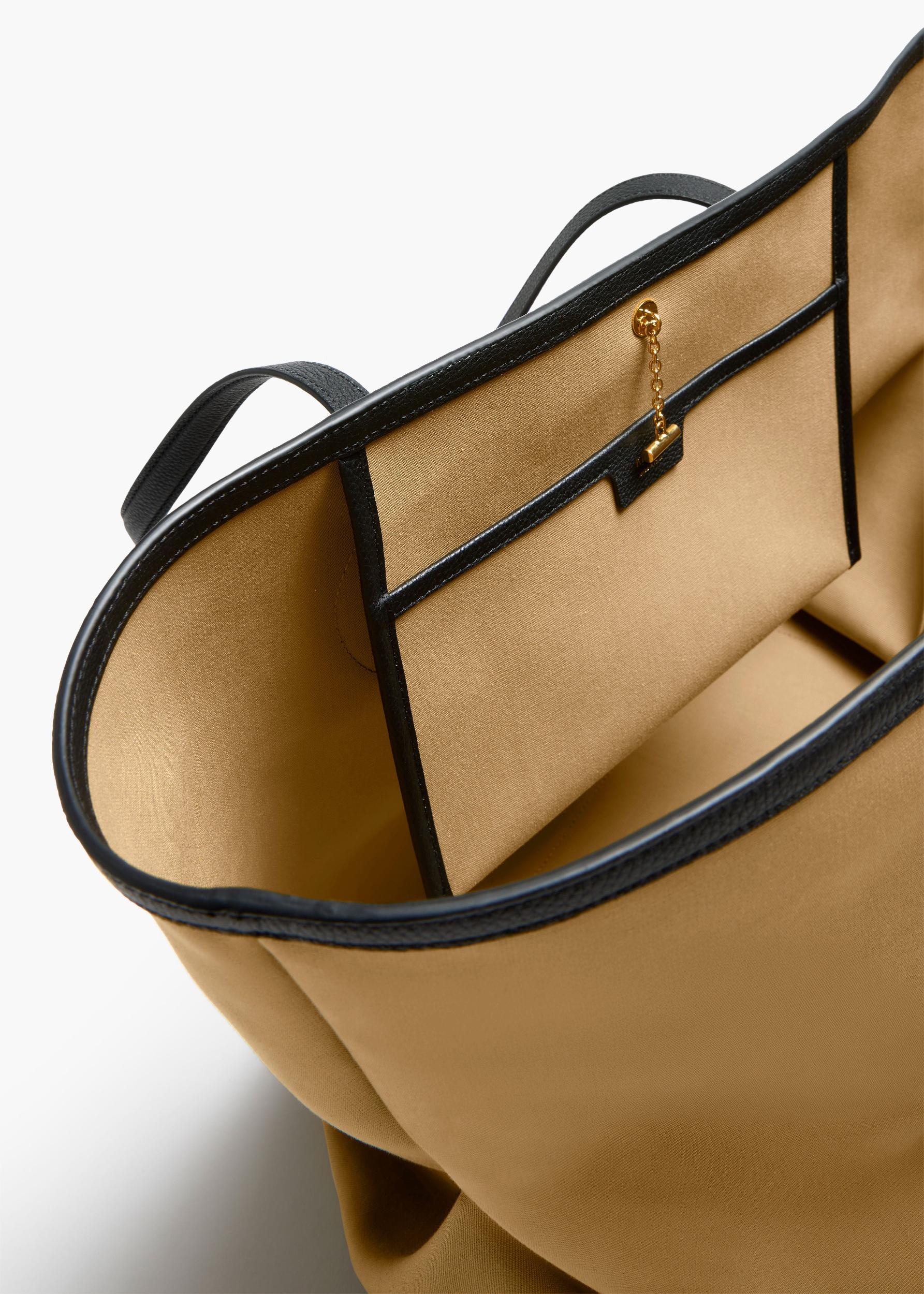 Amalia Tote in Honey Canvas with Black Leather Product Image