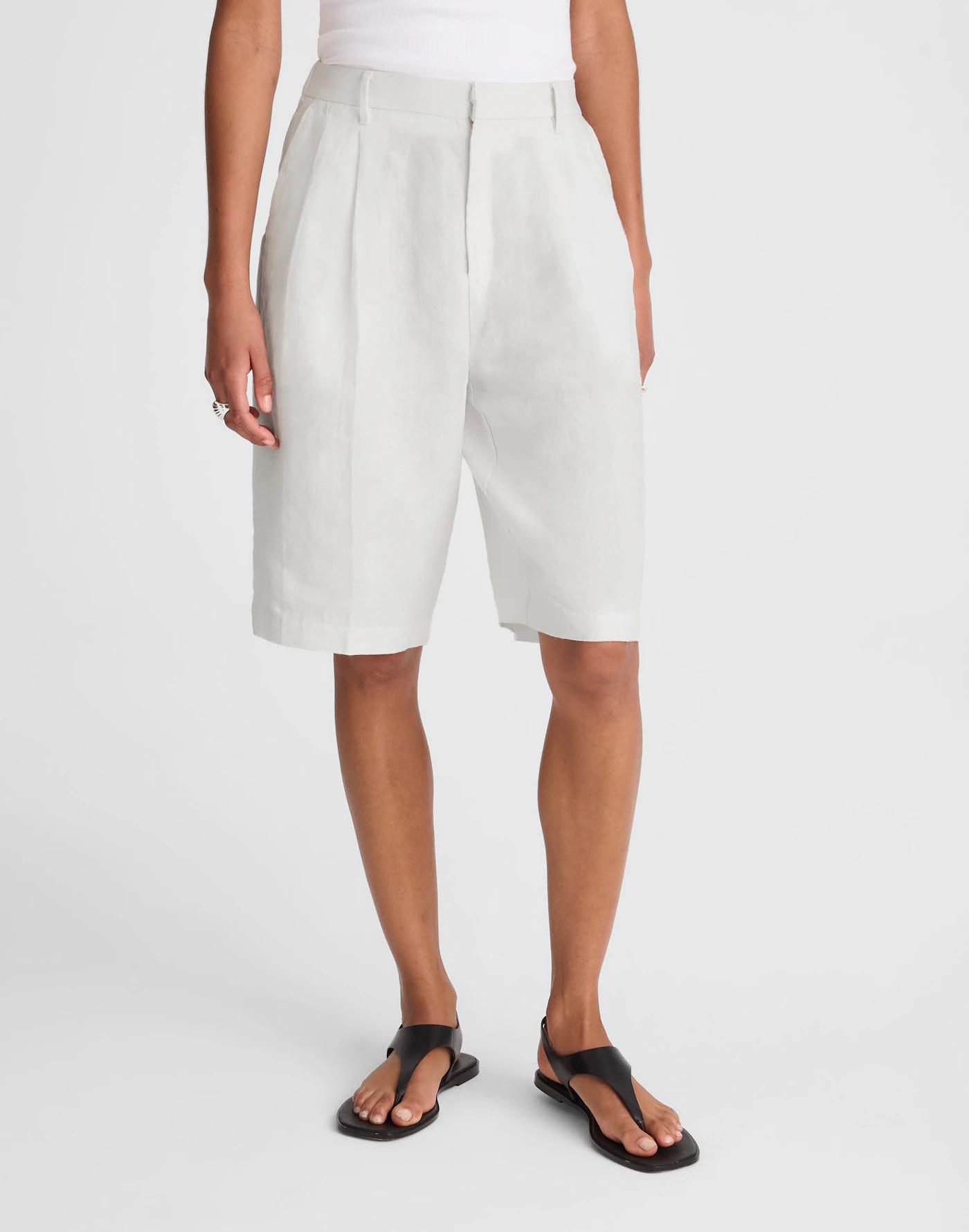 Relaxed Pleated Trouser Shorts in 100% Linen Product Image