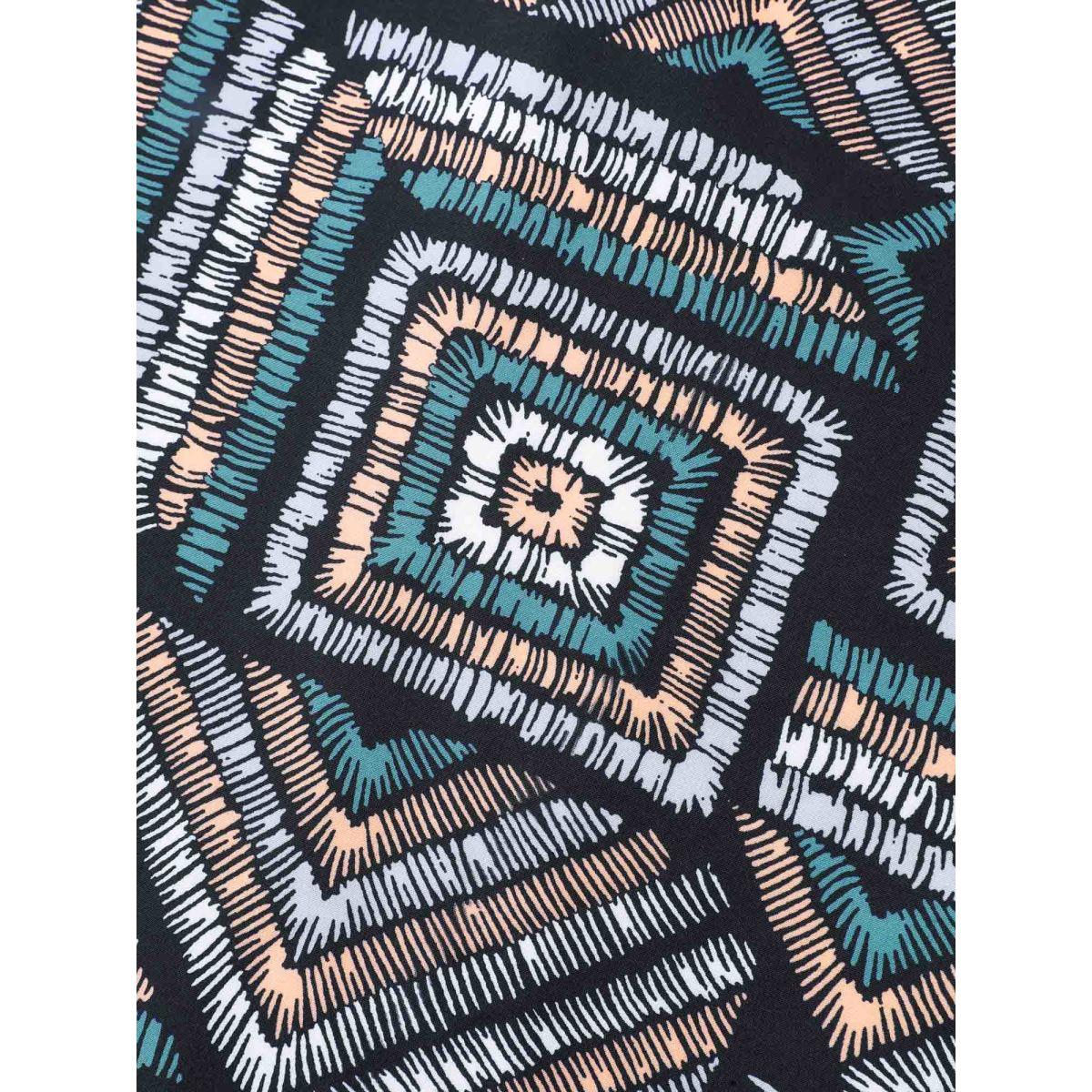 Plus Size Multicolor Geometric Print V-Neck Relaxed Fit Blouse Women At the Office Short sleeve V-neck Work Blouses BloomChic 26/4X Product Image