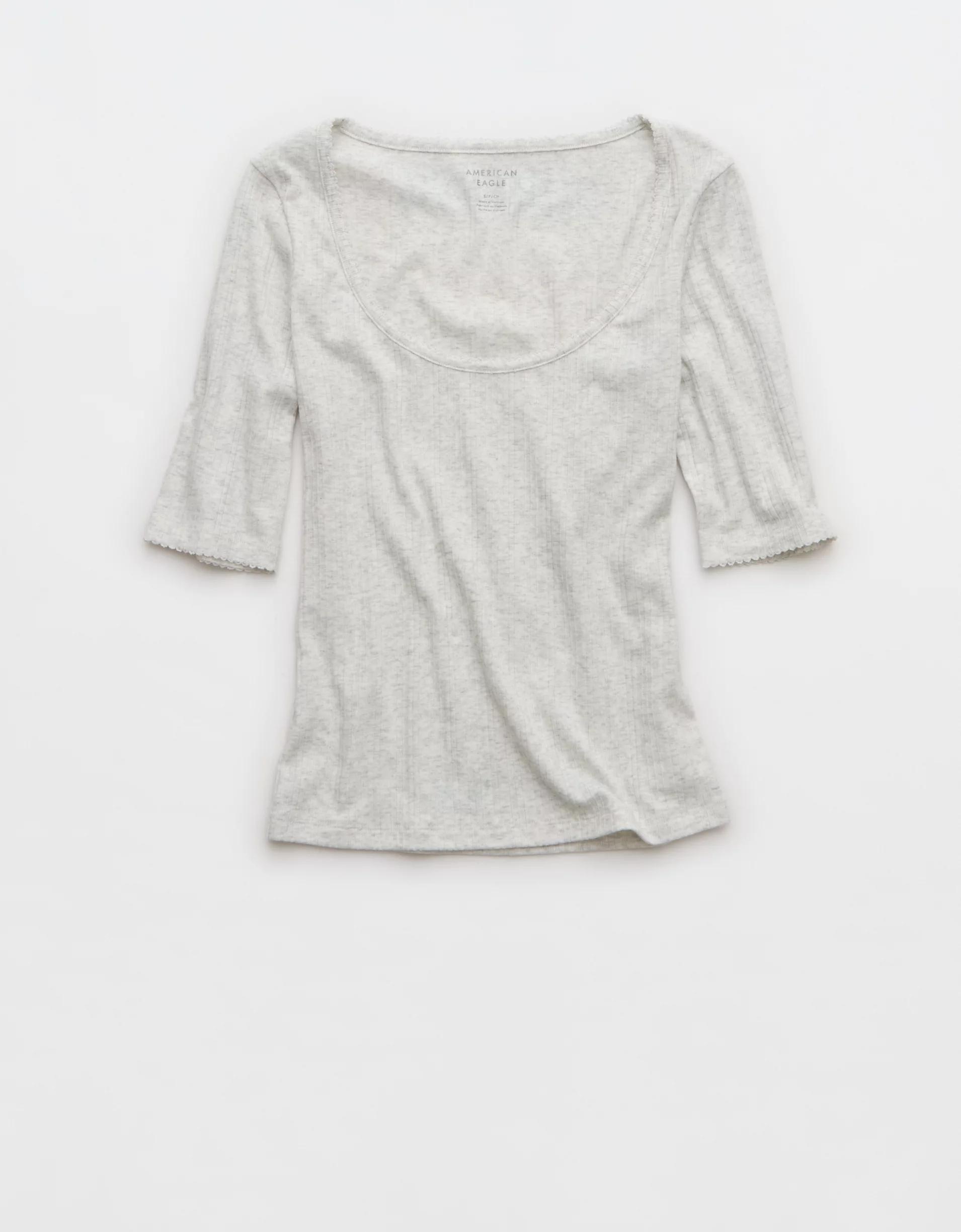 AE Half-Sleeve Scoop Neck Pointelle T-Shirt Product Image