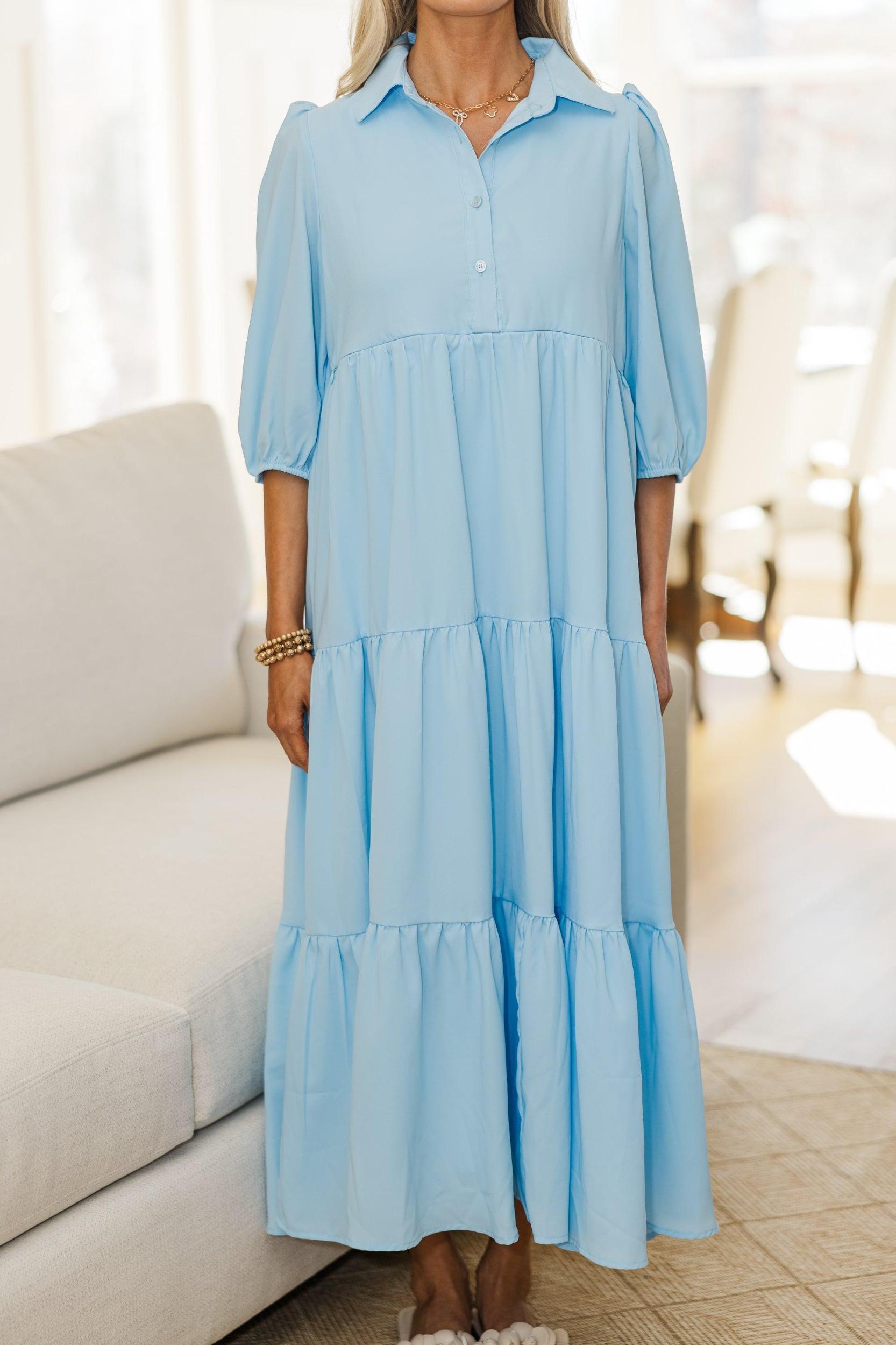 NURSING COLLECTION: Love Found Blue Tiered Midi Dress Female Product Image