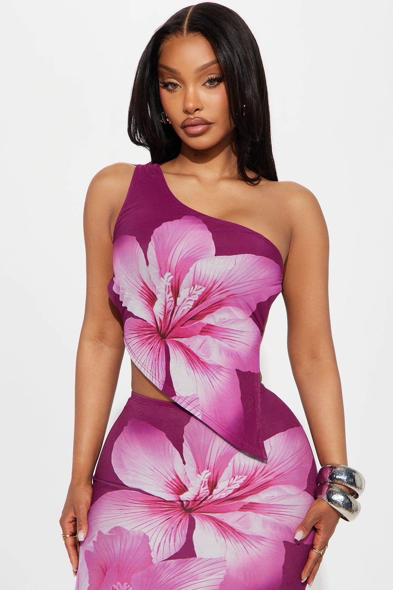 Beach Getaway Big Floral Printed Maxi Skirt Set - Plum/Multi Product Image