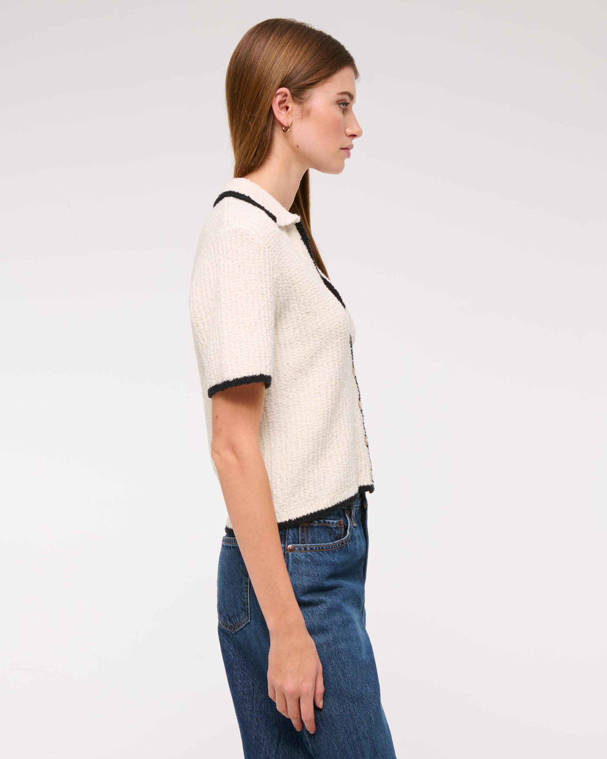 Short-Sleeve Crochet-Style Polo Product Image