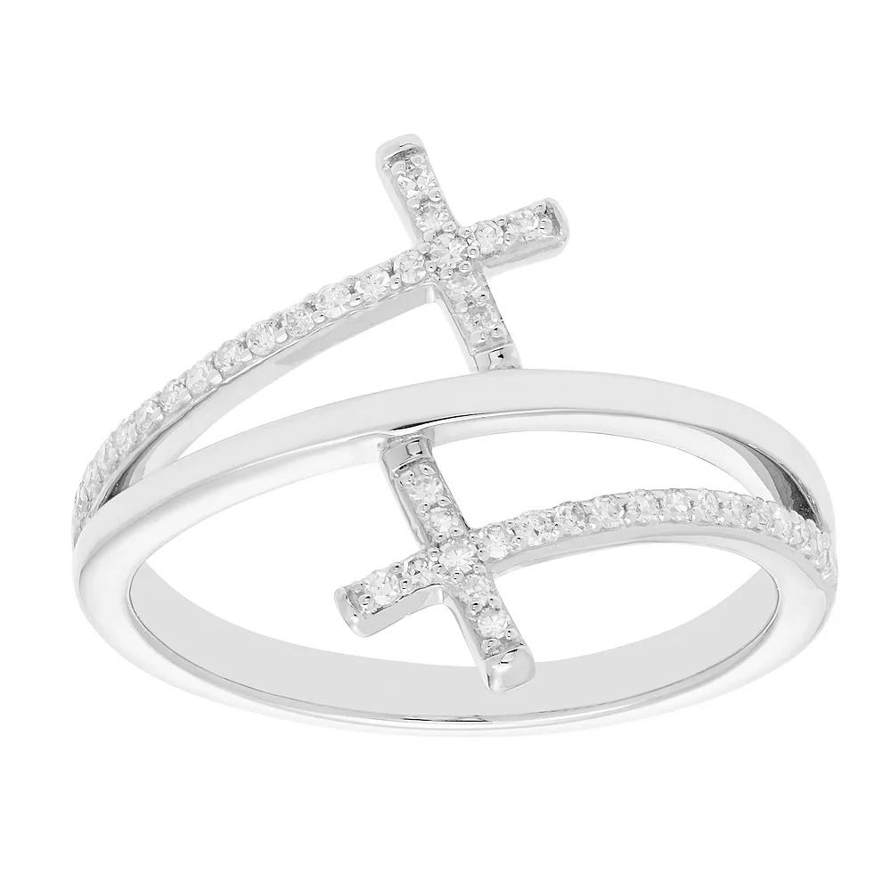 The Regal Collection 10k Gold 1/6 Carat T.W. Diamond Cross Ring, Women's,  Product Image