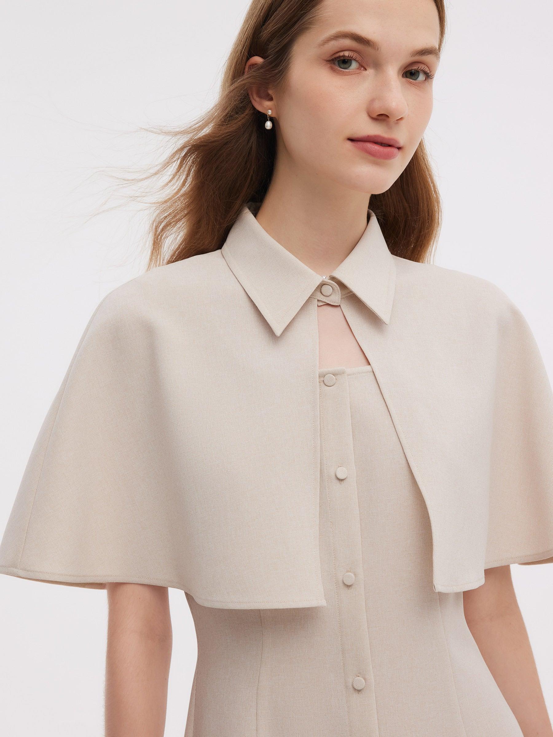 Sleeveless Midi Dress And Detachable Capelet Two-Piece Set Product Image