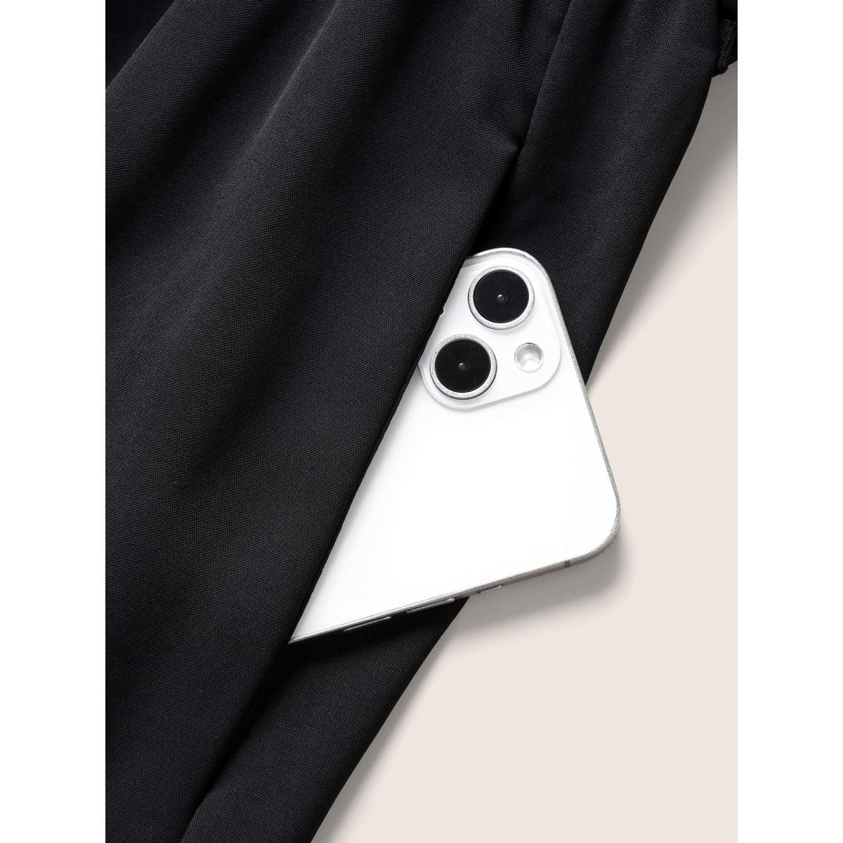 Plus Size Bloom Dress - Solid Tie Surplice Ruffle High Low Dress Black Women Elegant Cross straps V-neck Short sleeve Curvy Midi Dress BloomChic 14/1X Product Image