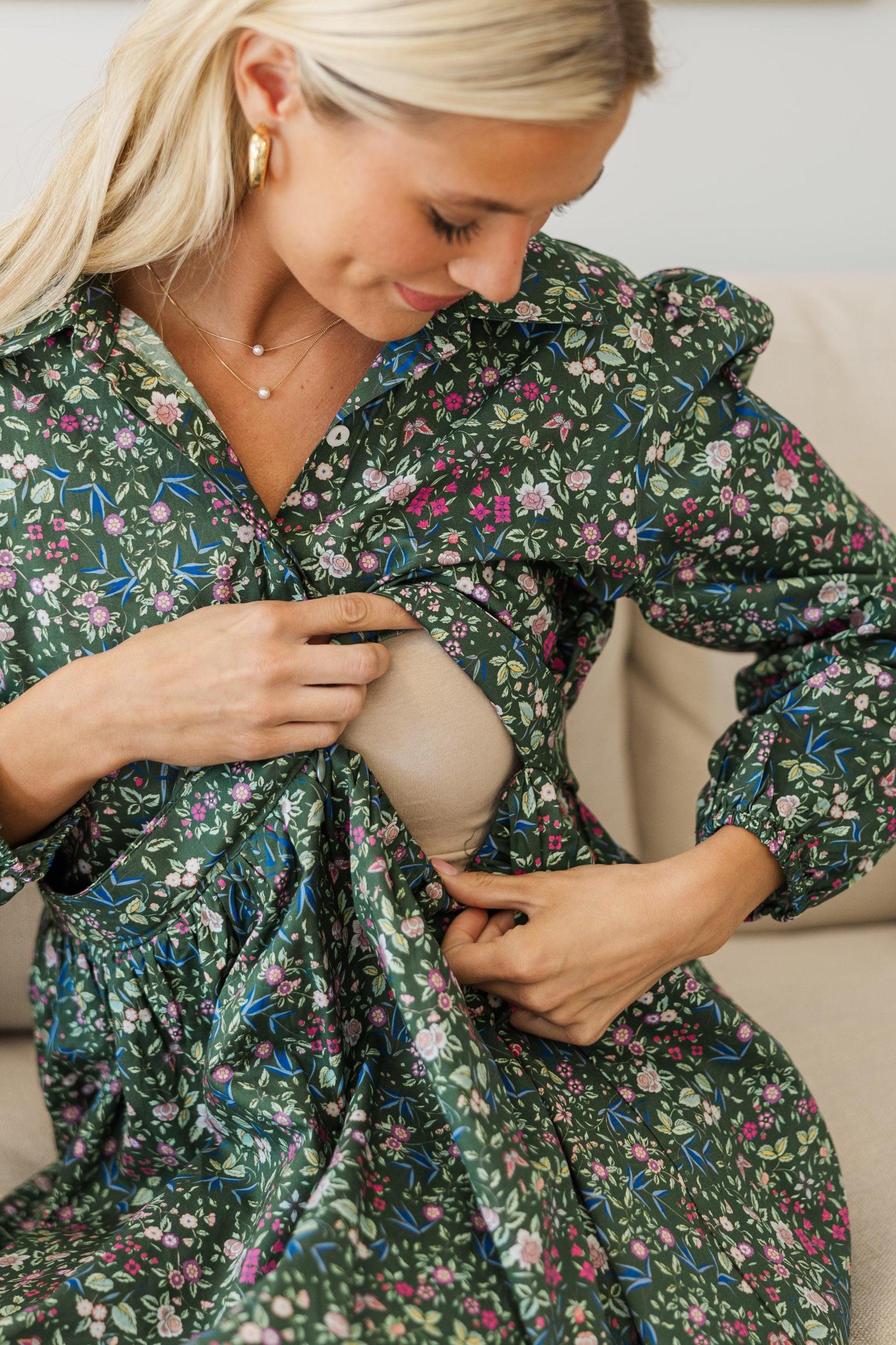 NURSING COLLECTION: Lots Of Love Green Floral Shirt Dress Female Product Image