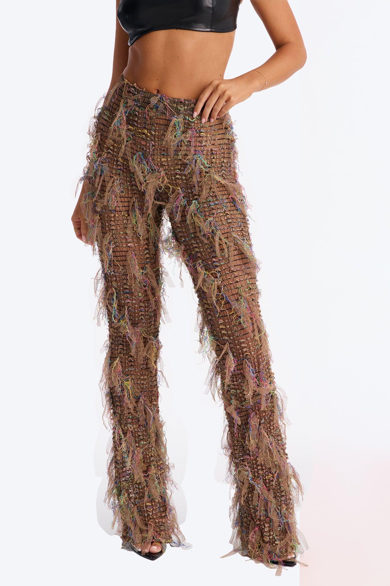Anika Distressed Flare Pant - Beige Female Product Image