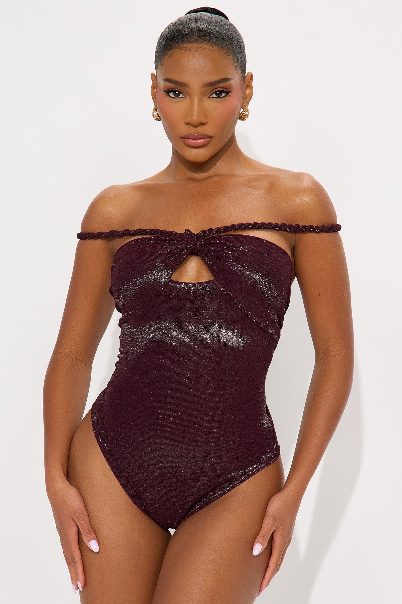 Miriam Twist Strap Off Shoulder Bodysuit - Burgundy Female Product Image