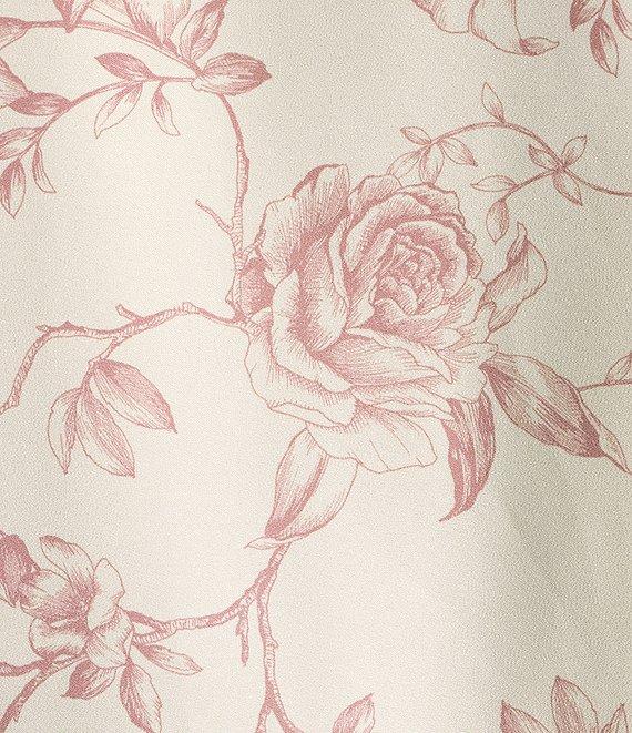 Preston & York Kinsley Satin Rose Print Long Sleeve Button Tie Front Blouse Product Image