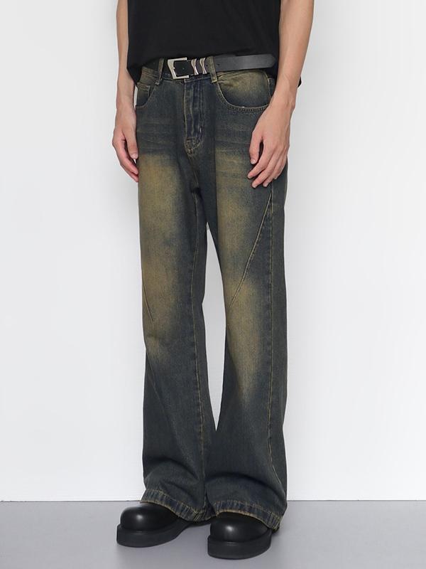 Men's Vintage Distressed Splice Loose Jeans Product Image