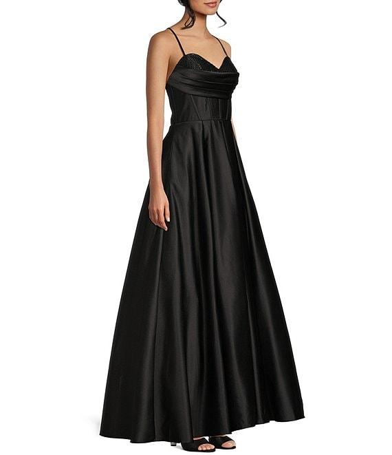 Blondie Nites Stone Sweetheart Drape Neck Tie Back A-Line Ball Gown Product Image
