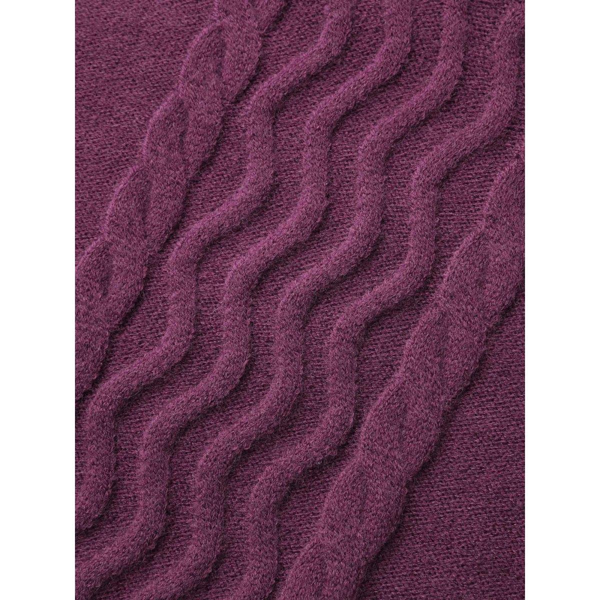 Plus Size Plain V Neck Cable Knit Pullover Deeppurplered Women Casual Loose Long Sleeve V-neck Everyday Pullovers BloomChic 22-24/3X Product Image