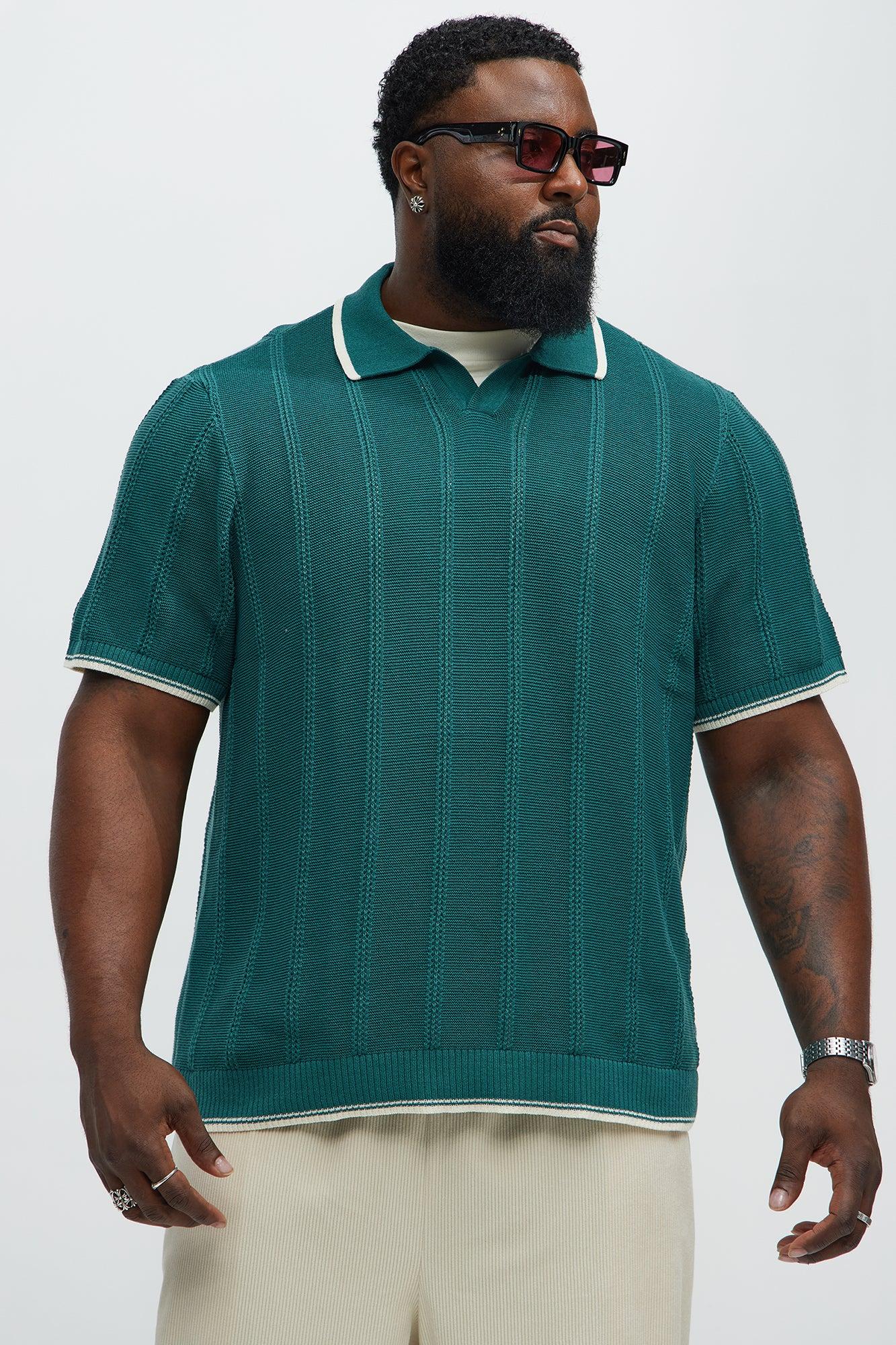 Johnathan Texture Knit Johnny Collar Sweater Polo - Green Product Image