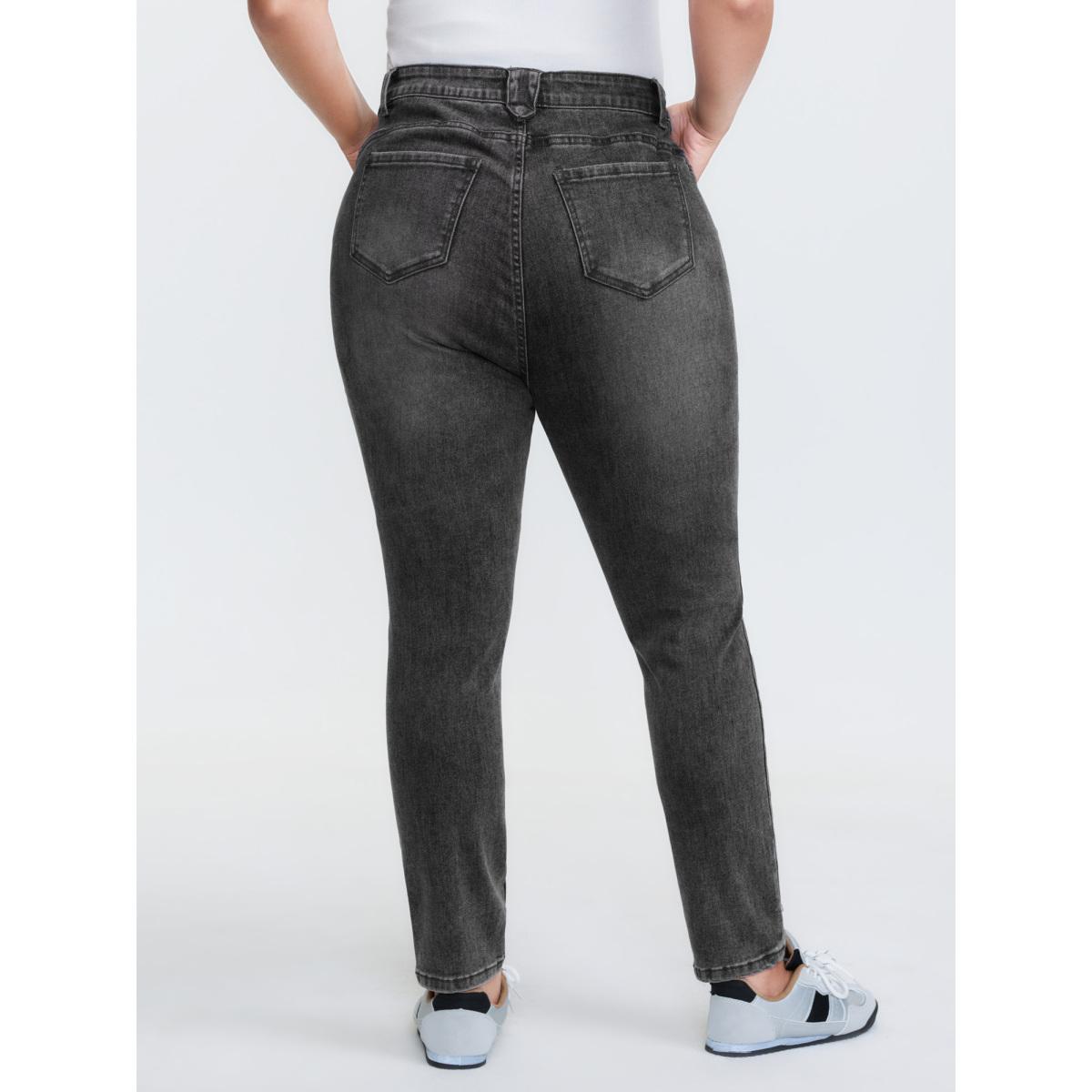 Plus Size Supersoft Stretchy Skinny-Fit Jeans Women Denimgrey Leisure Topstitching High stretch Slanted pocket Jeans BloomChic 30/6X Product Image