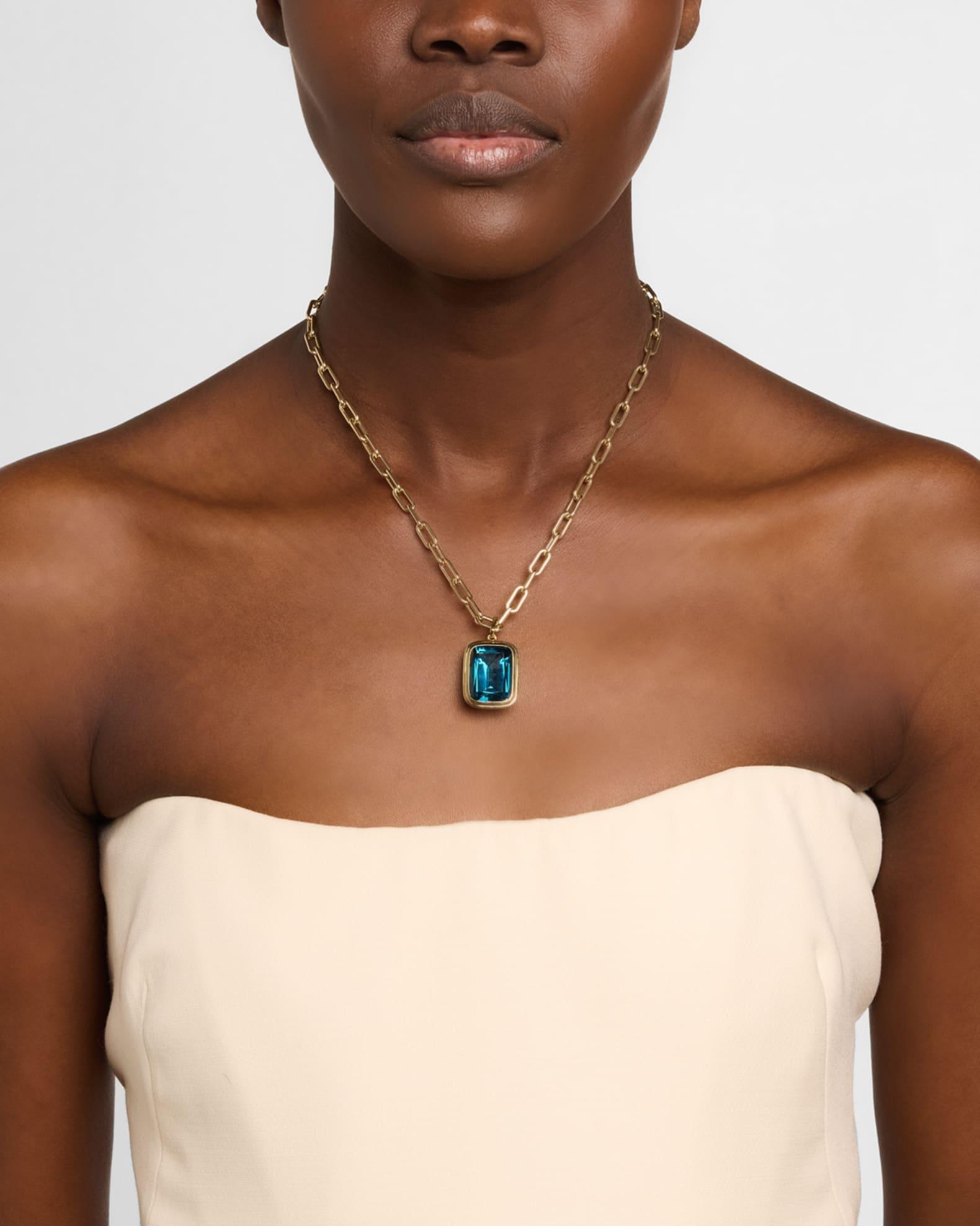 Manhattan 18K Yellow Gold London Blue Topaz Cushion Cut Pendant Necklace, 18"L Product Image