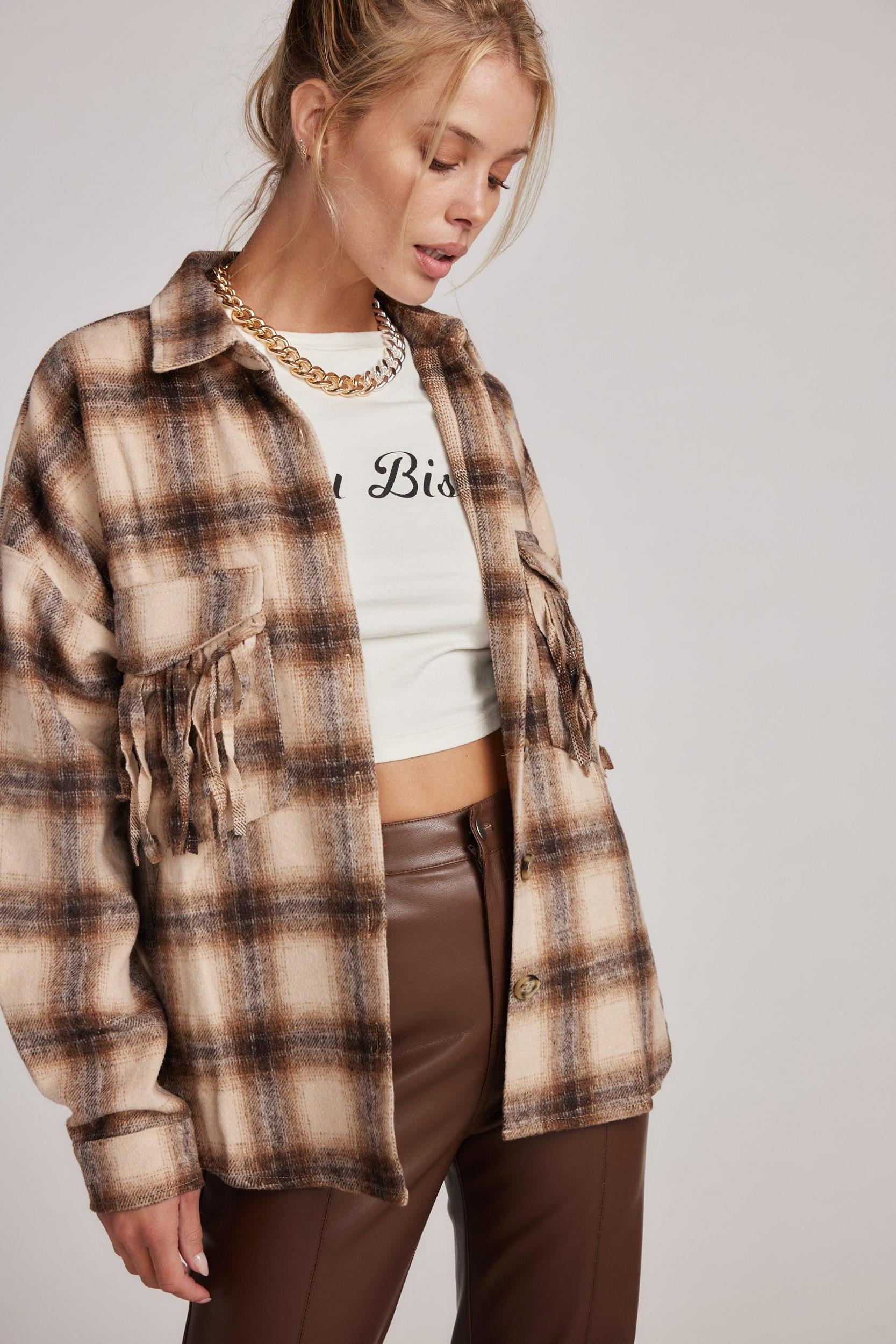 Devin Brown Fringe Shacket Female Product Image