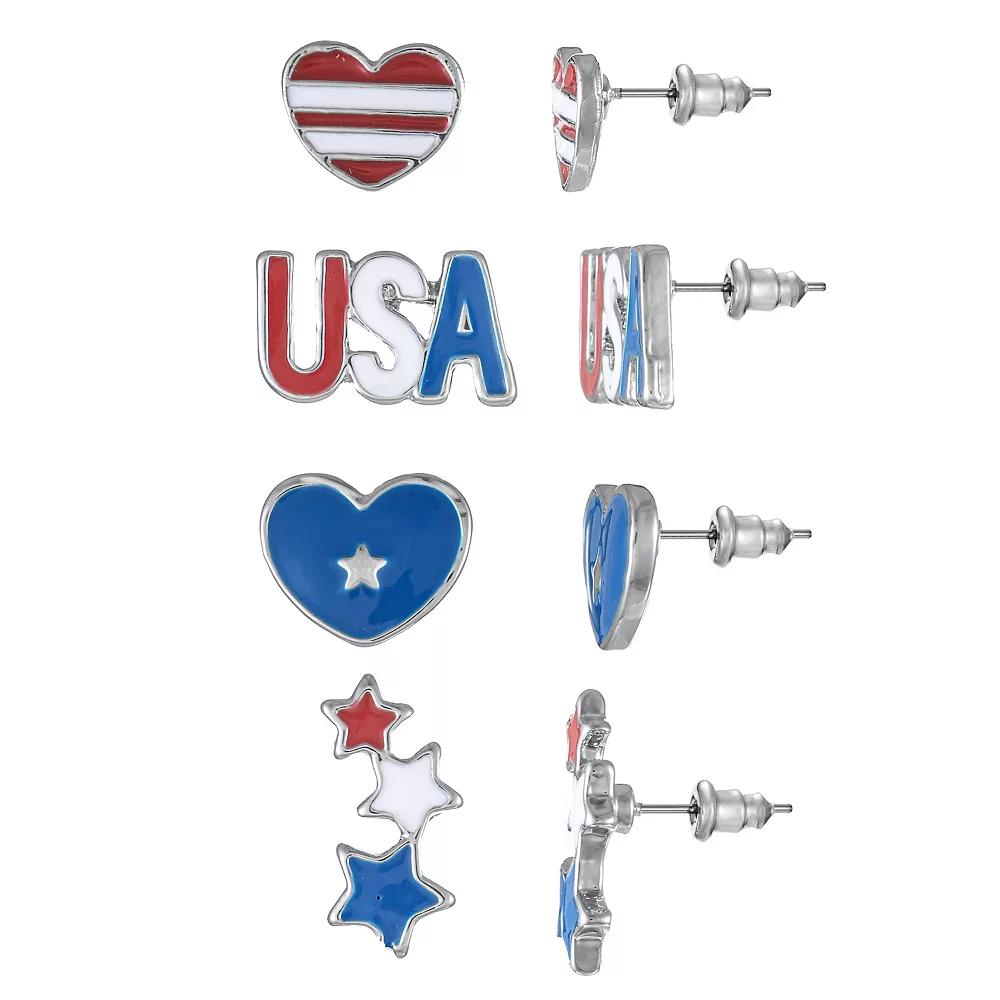 Celebrate Together™ 3-Piece Silver Tone Red, White & Blue July 4th Resin Stud Earring Set, Women's, Multi Product Image