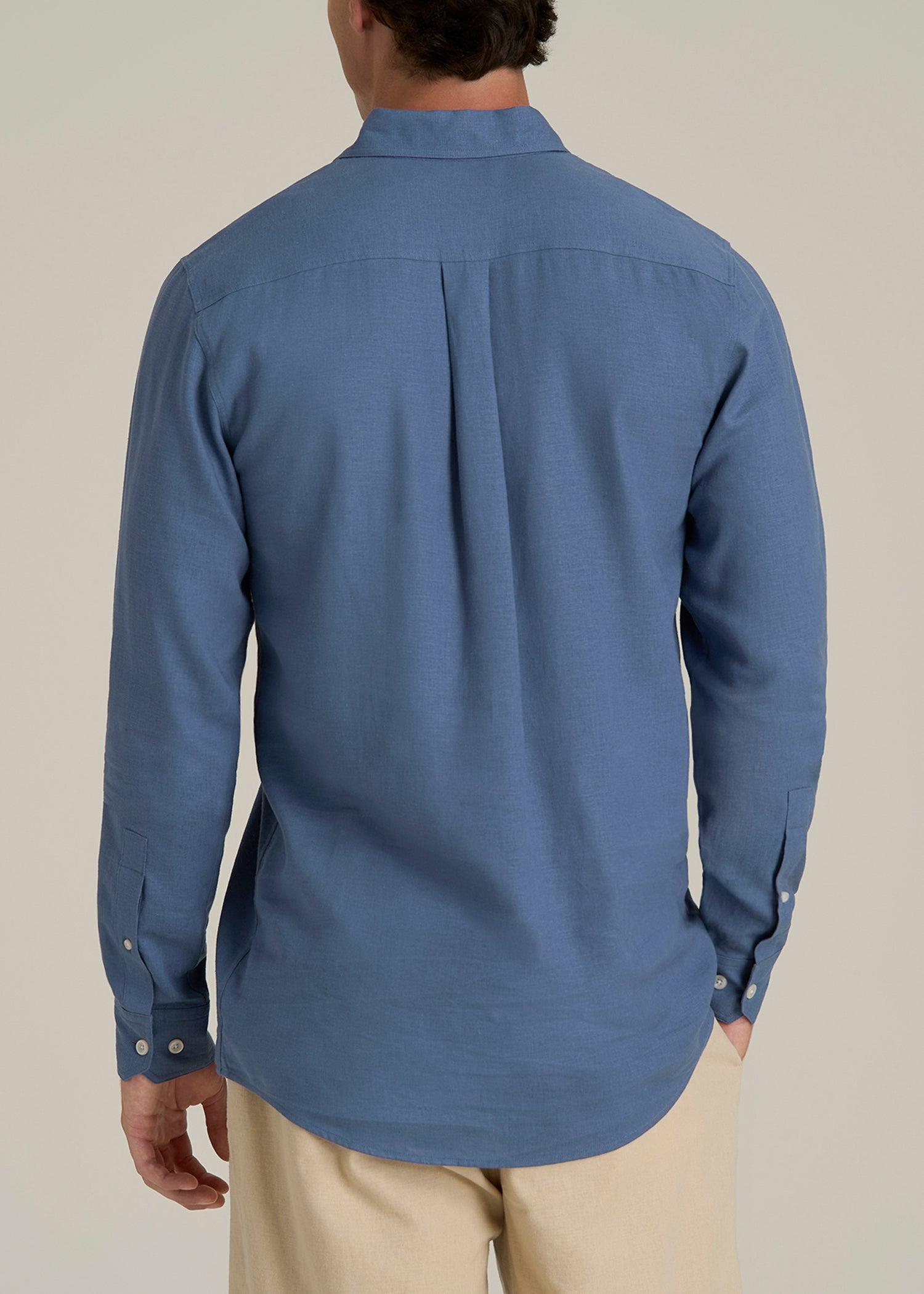 Linen Popover Shirt for Tall Men in Deep Cobalt Male Product Image