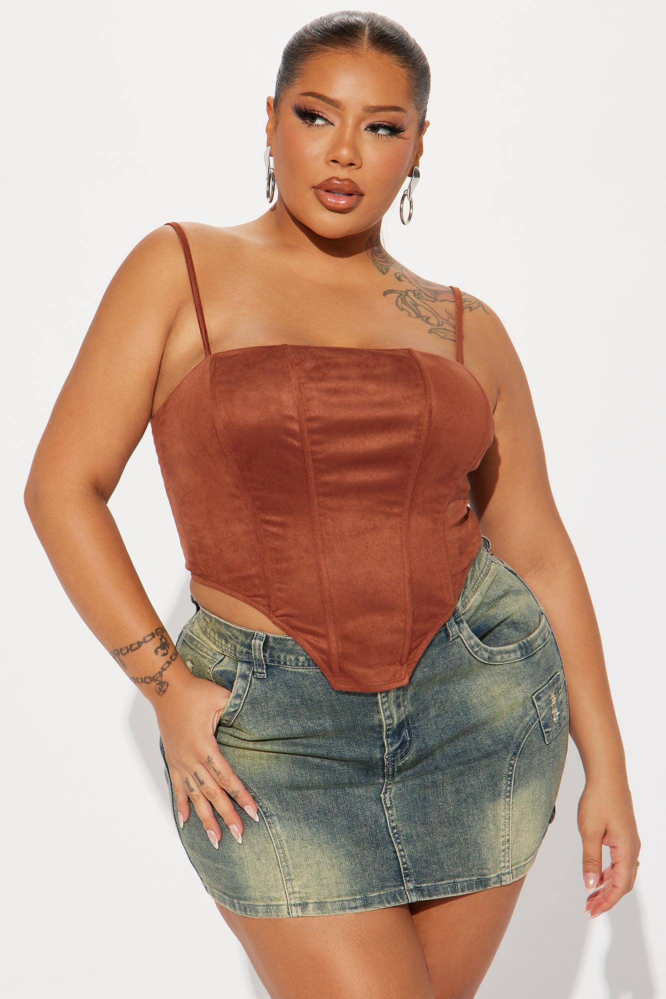 Howdy Faux Suede Corset Top - Chocolate Product Image