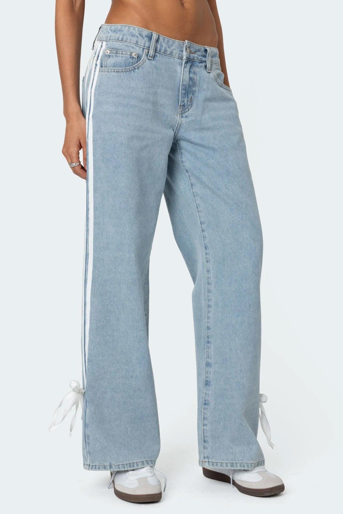 Ribbon Washed Low Rise Baggy Jeans Product Image
