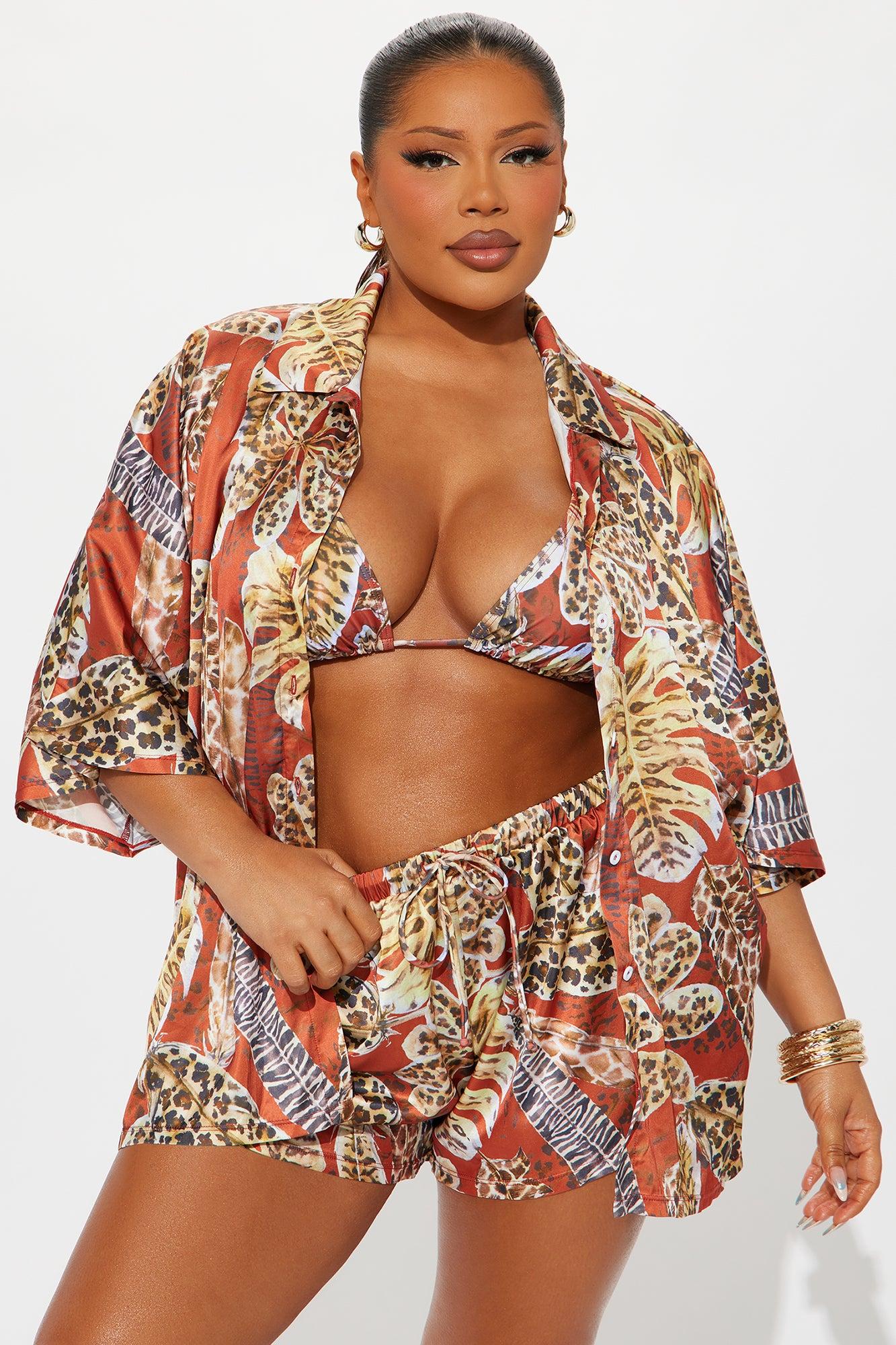 Annalise Tropical 4 Piece Bikini & Shorts Set - Rust/combo Product Image