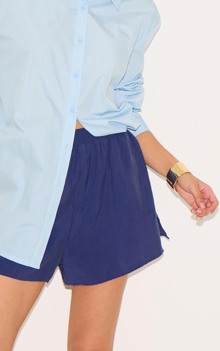 Navy Peached Woven Elasticated Waist Shorts Product Image