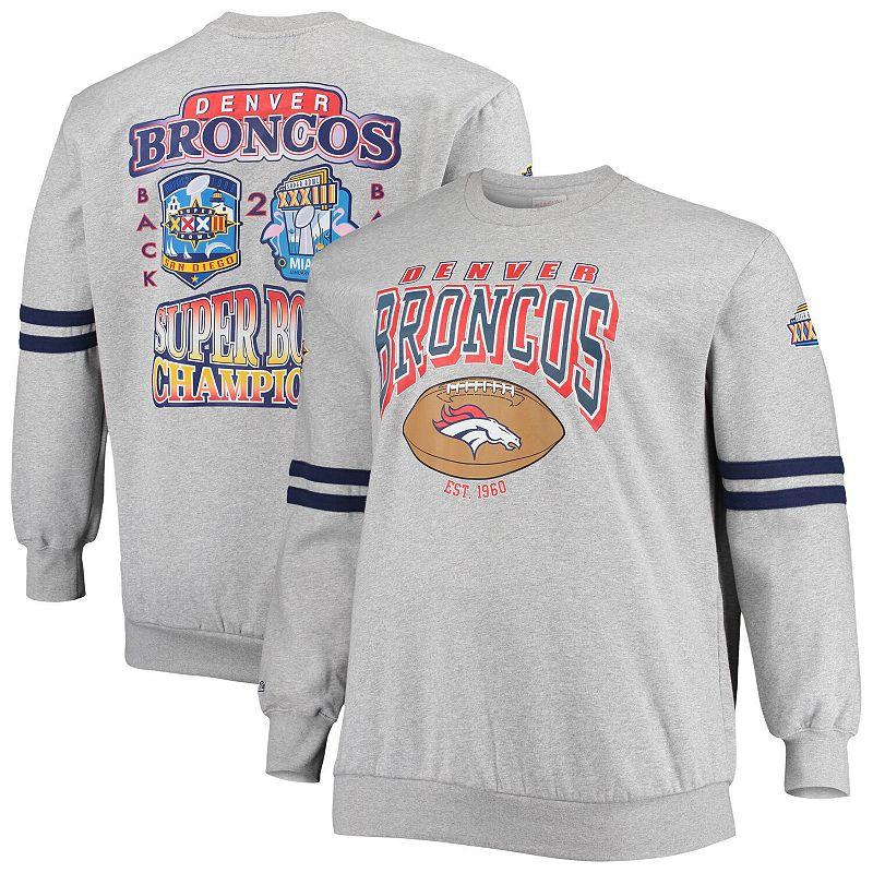 Men's Mitchell & Ness Heathered Gray Denver Broncos Big & Tall Allover Print Pullover Sweatshirt, Size: 3XLT, Grey Product Image