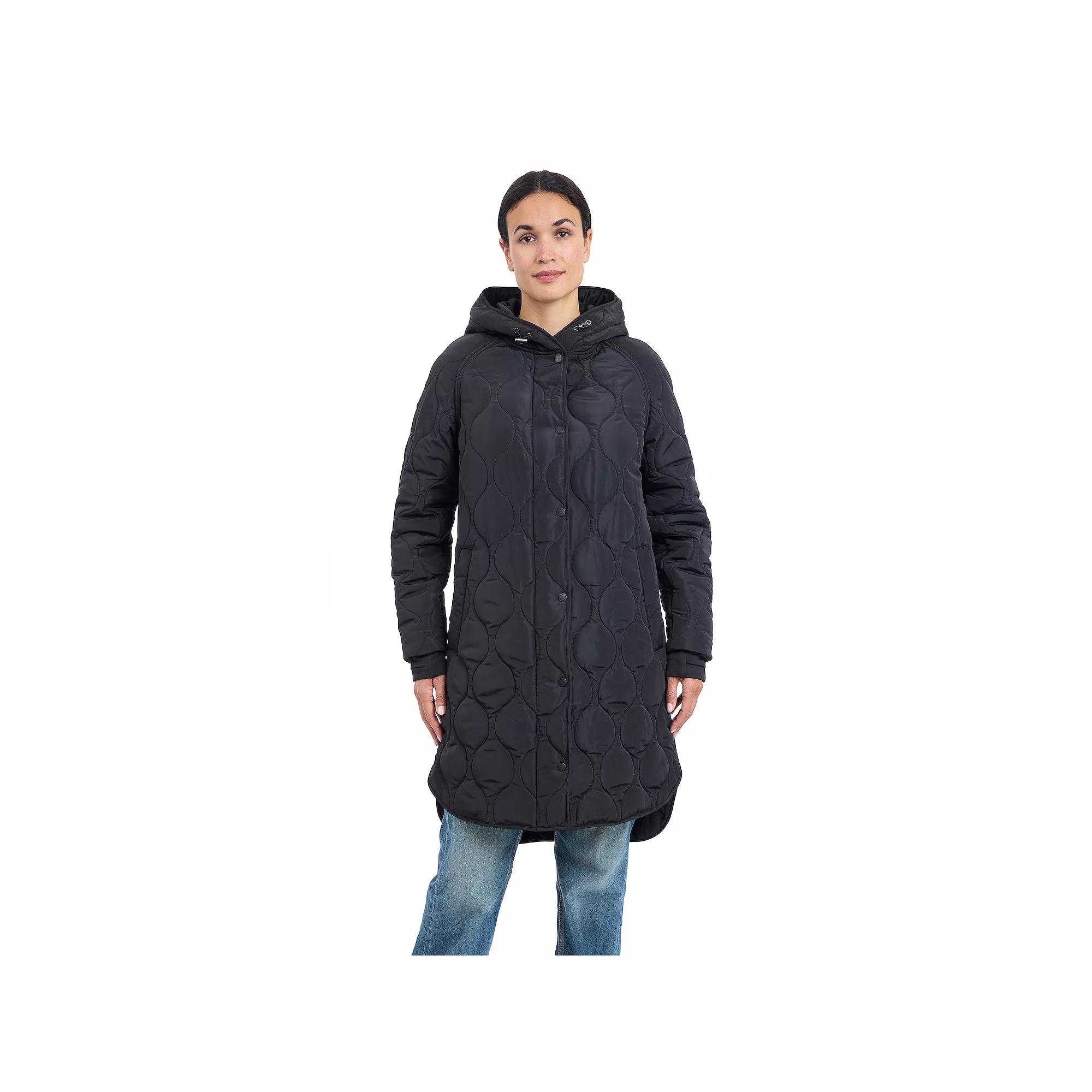 Women's BCBGeneration Long Hooded Quilted Jacket, Size: Medium, Black Product Image