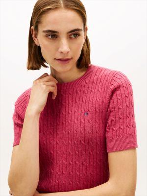 Short-Sleeve Cable Knit Sweater Product Image