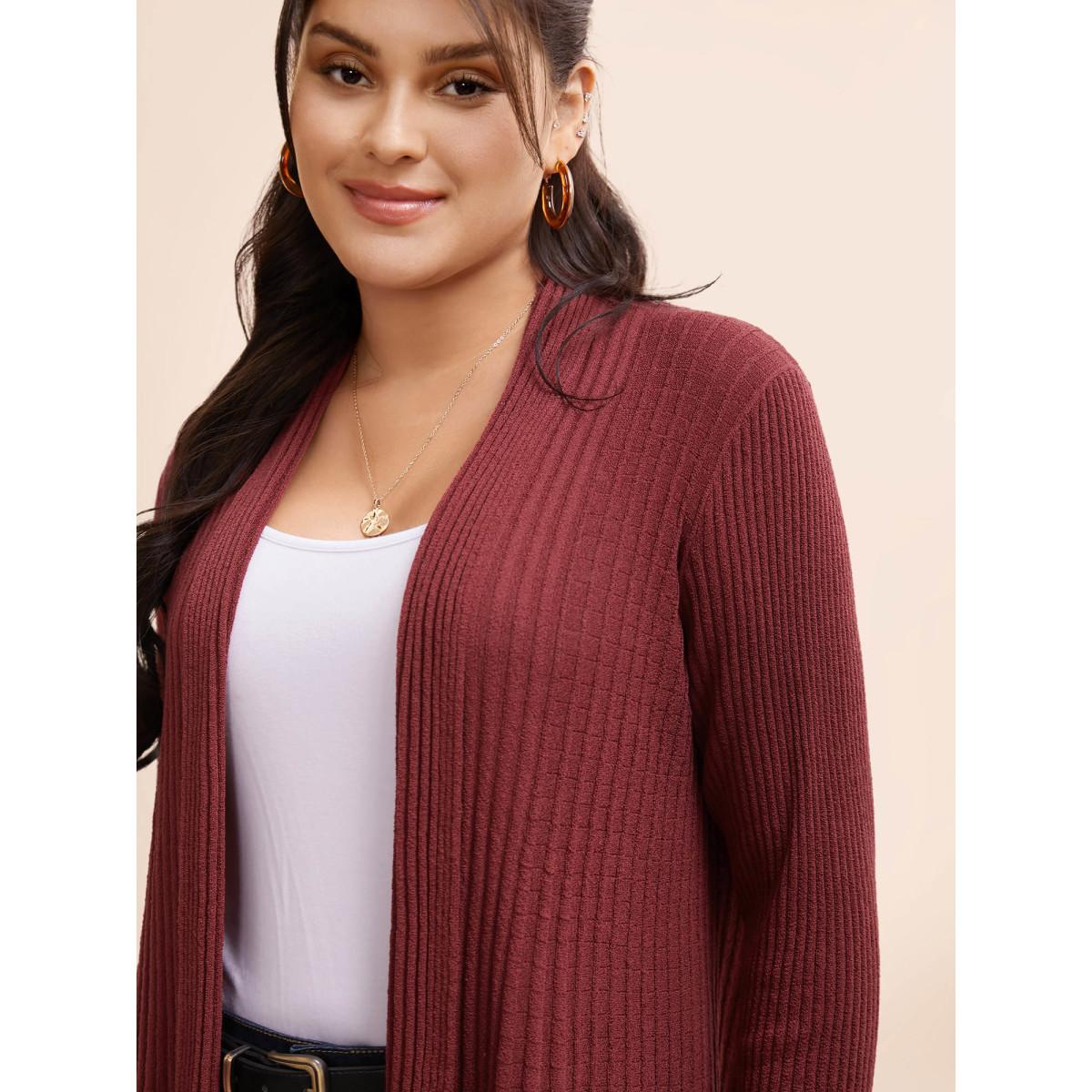Plus Size Solid Textured Kimono Collar Cardigan Russet Women Casual Loose Long Sleeve Everyday Cardigans BloomChic 12/L Product Image