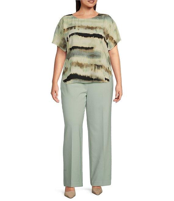 Anne Klein Plus Size Bateau Neck Short Sleeve Printed Blouse Product Image