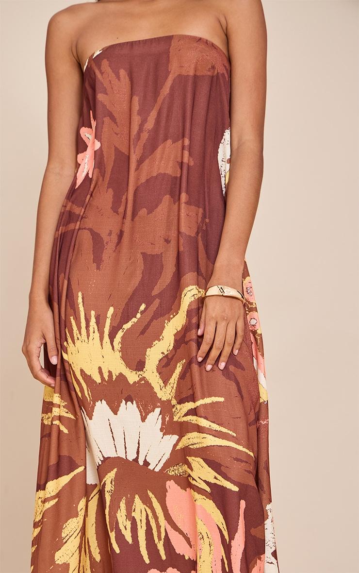 Brown Printed Oversized Bandeau Shift Maxi Dress Product Image
