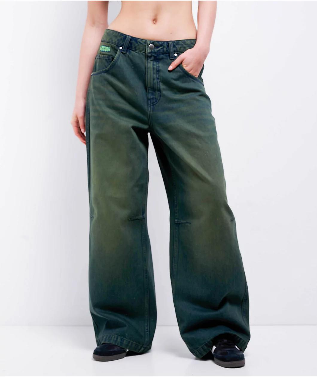 Empyre Extent Willow Green Wash Low Rise Wide Leg Jeans Product Image