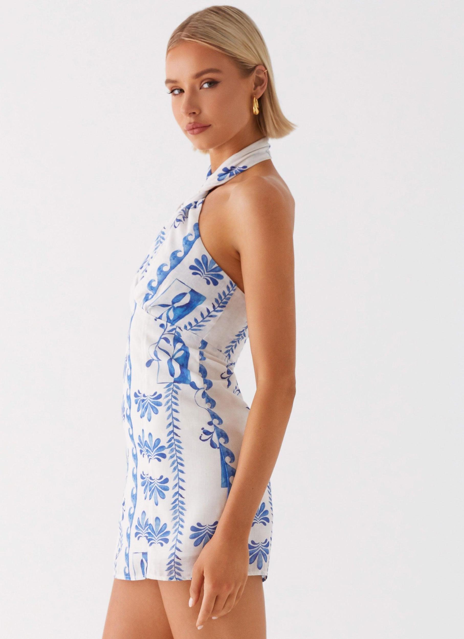 Sabine Linen Mini Dress - Floral Wave Product Image