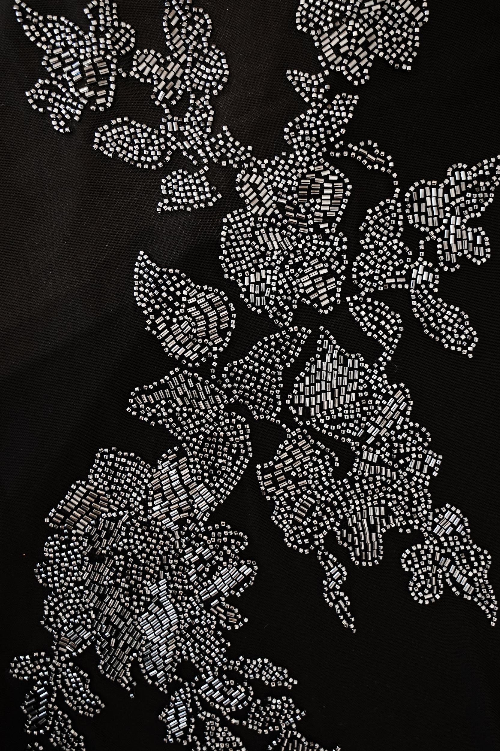 Liliana Beaded Flower Mesh Mini Dress - Black Product Image