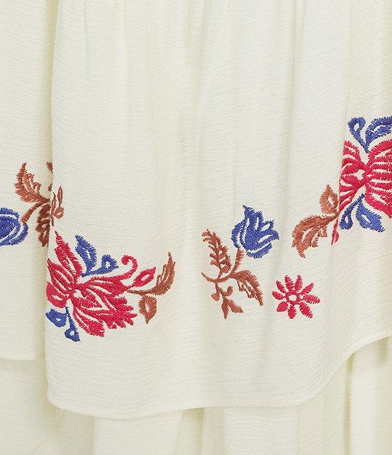 C&V Chelsea & Violet Embroidered Floral Detail Tiered Midi Skirt Product Image