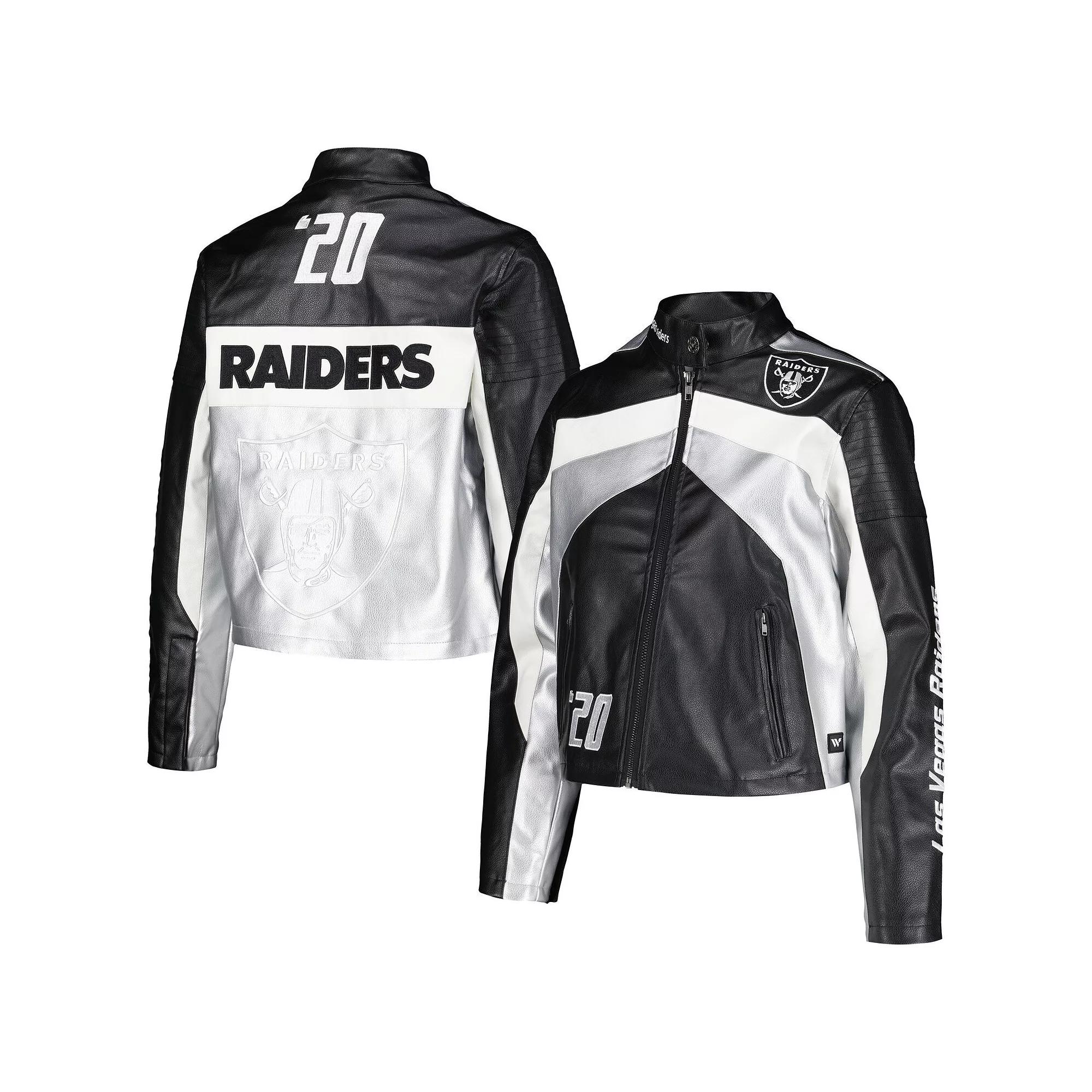 Women's The Wild Collective  Black Las Vegas Raiders Faux Leather Full-Zip Racing Jacket, Size: XL, Lvr Black Product Image