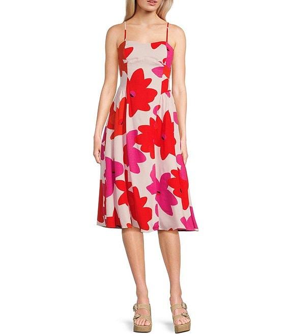 GB Floral Printed Linen Blend Open-Back Midi Dress Product Image