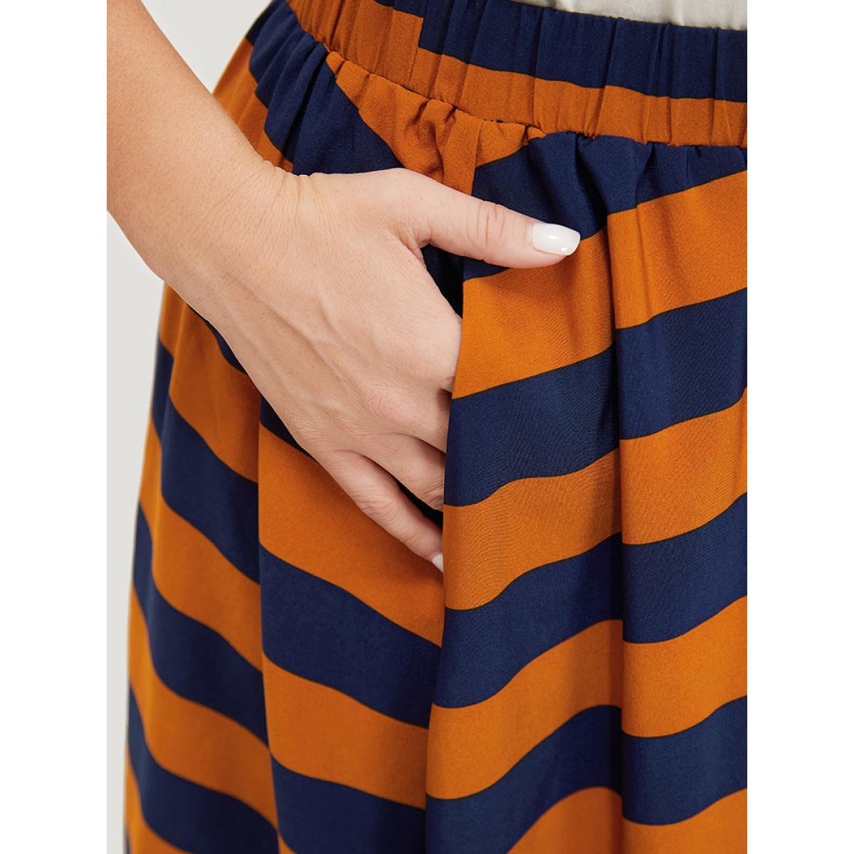 Plus Size Striped Print Ruffle Hem Pocket Skirt Women Multicolor Office Contrast Low stretch Pocket Work Skirts BloomChic 12/L Product Image