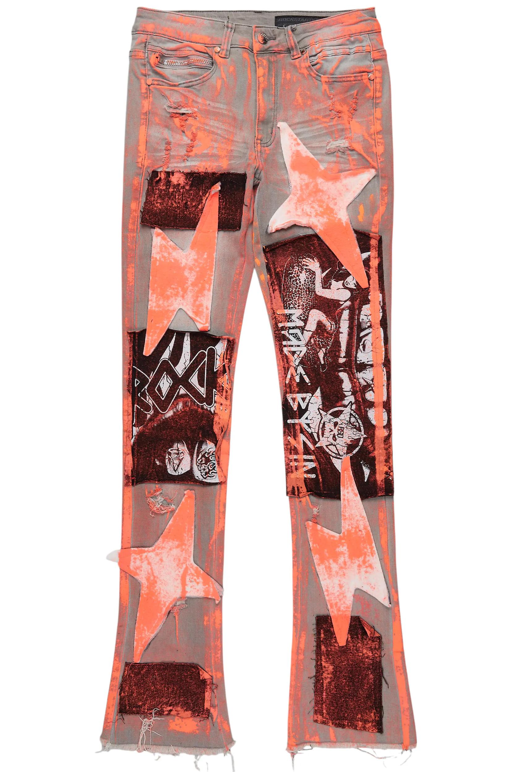 Valko Grey/Orange Roller Paint Stacked Flare Jean Male Product Image