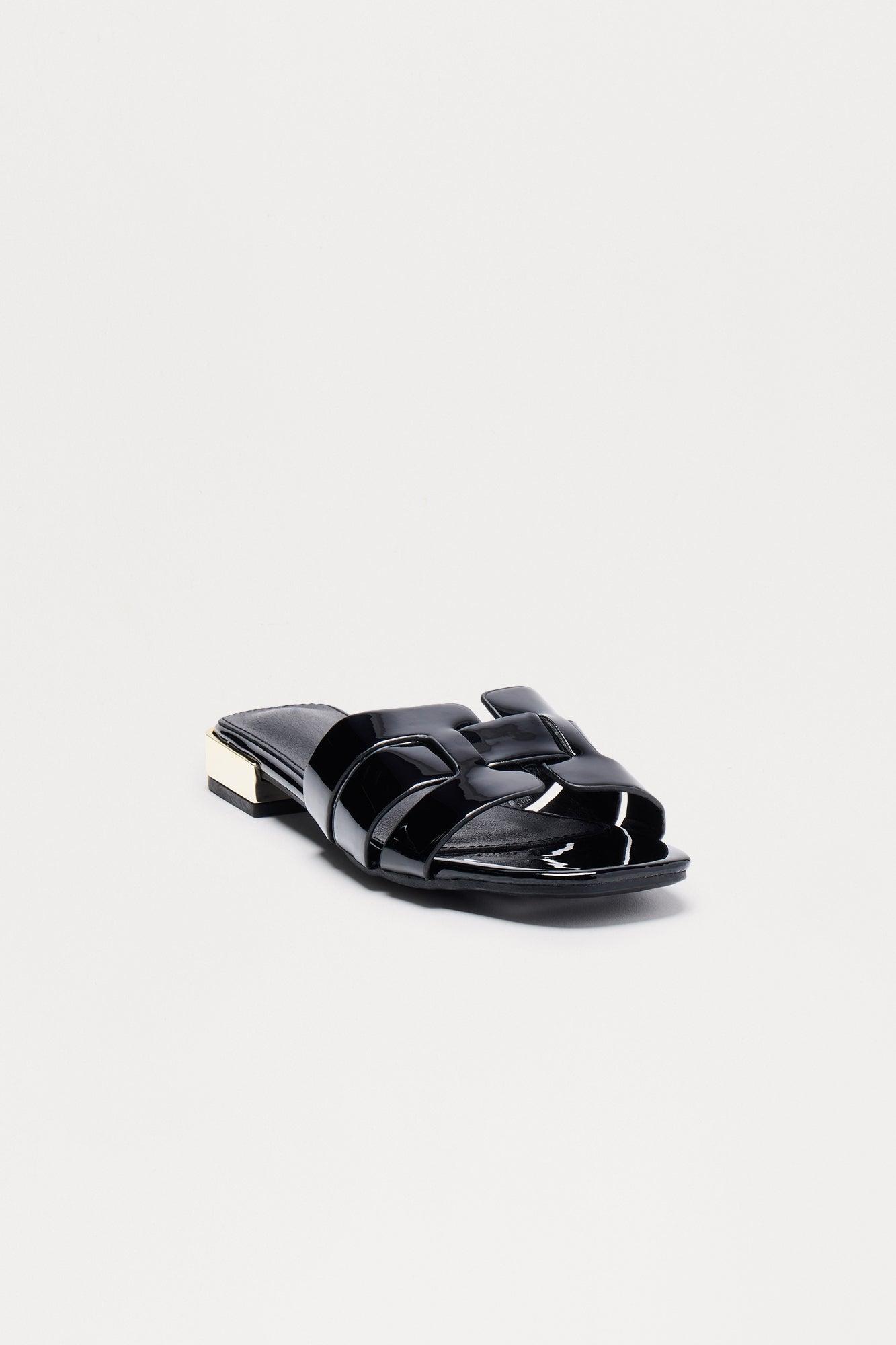 Ways Faux Patent Sandals - Black Female Product Image