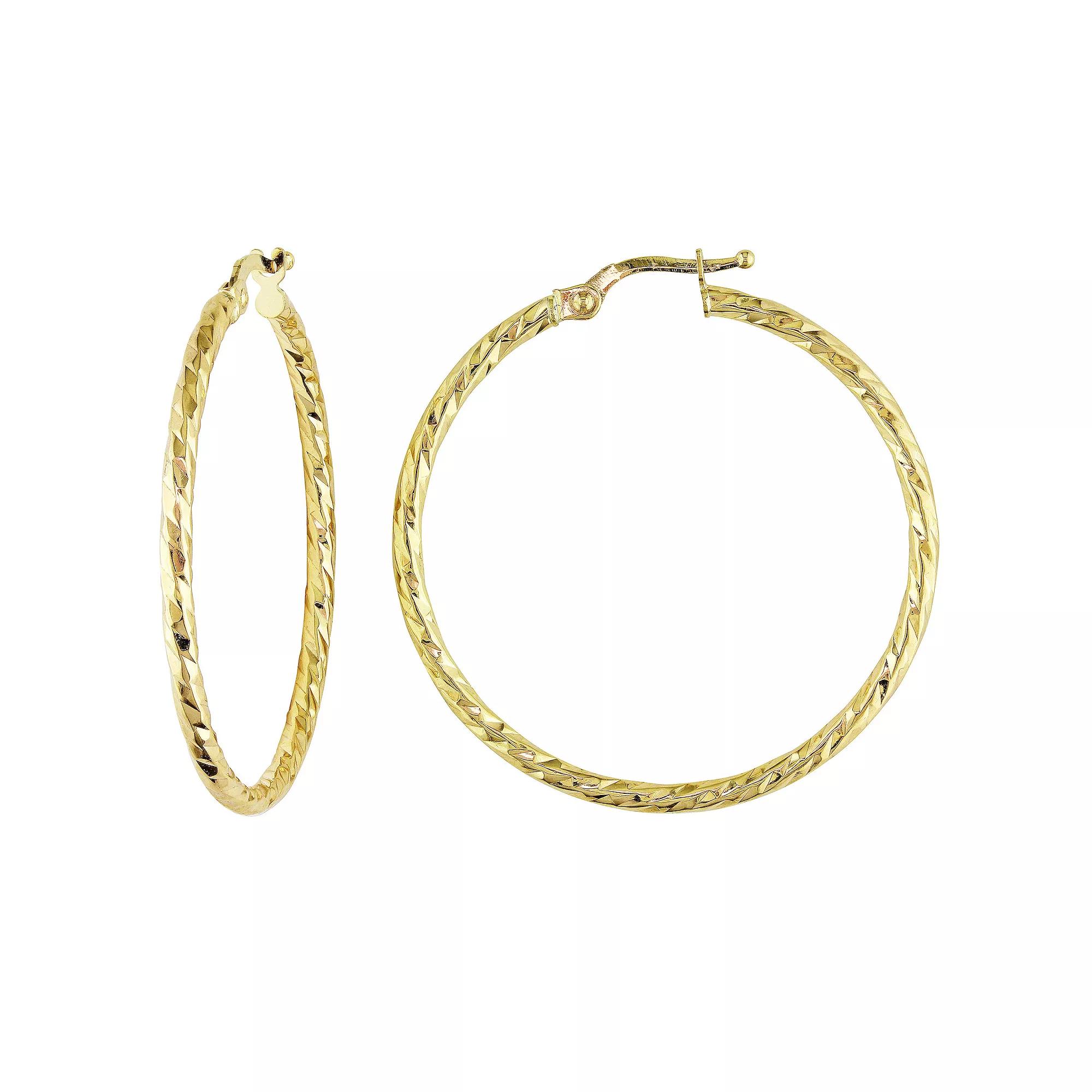 Stella Grace 10k Gold Diamond-Cut Hoop Earrings, Women's Product Image