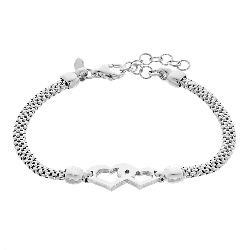 Sterling Silver Double Heart Mesh Bracelet, Womens Product Image