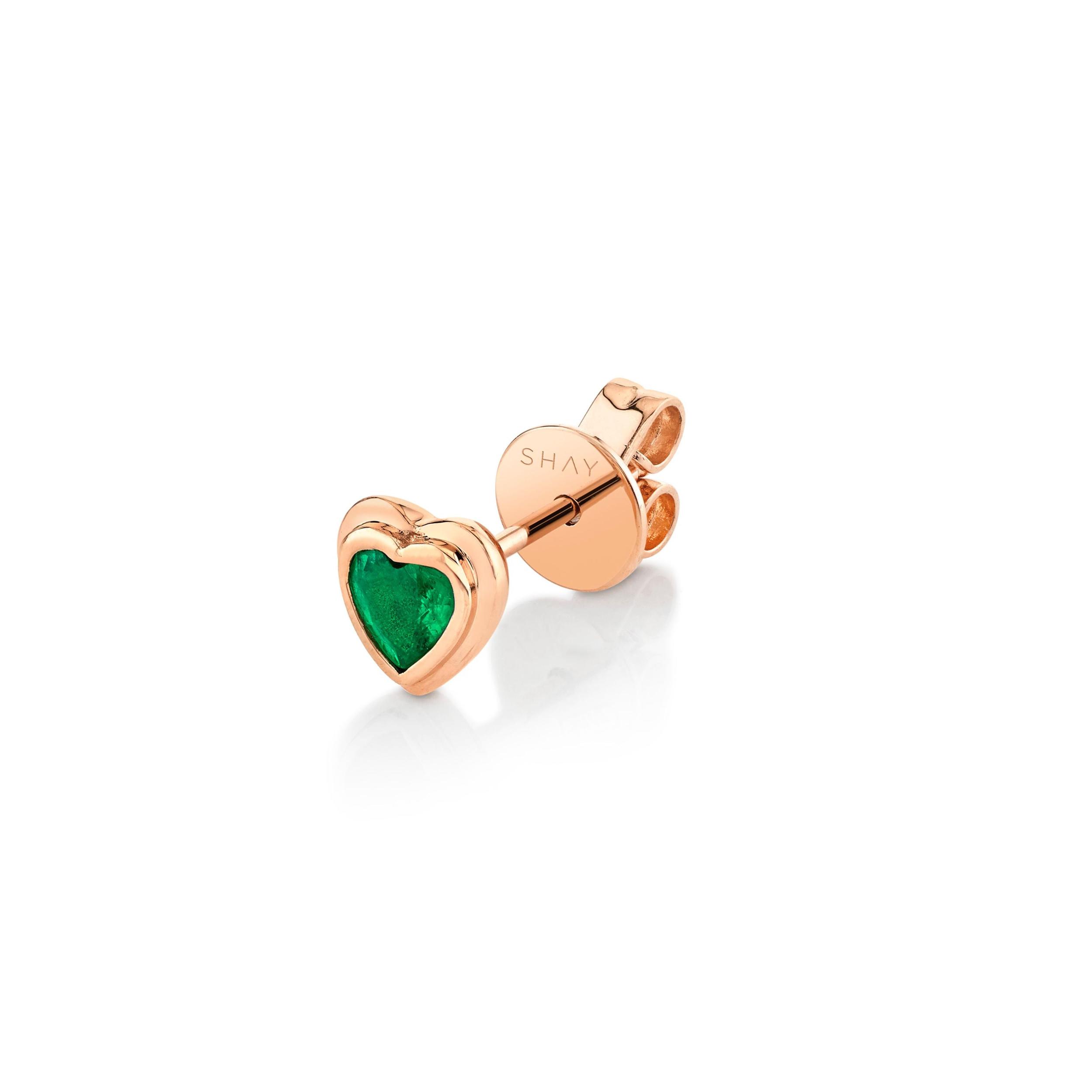 SINGLE EMERALD BEZEL HEART STUD Product Image
