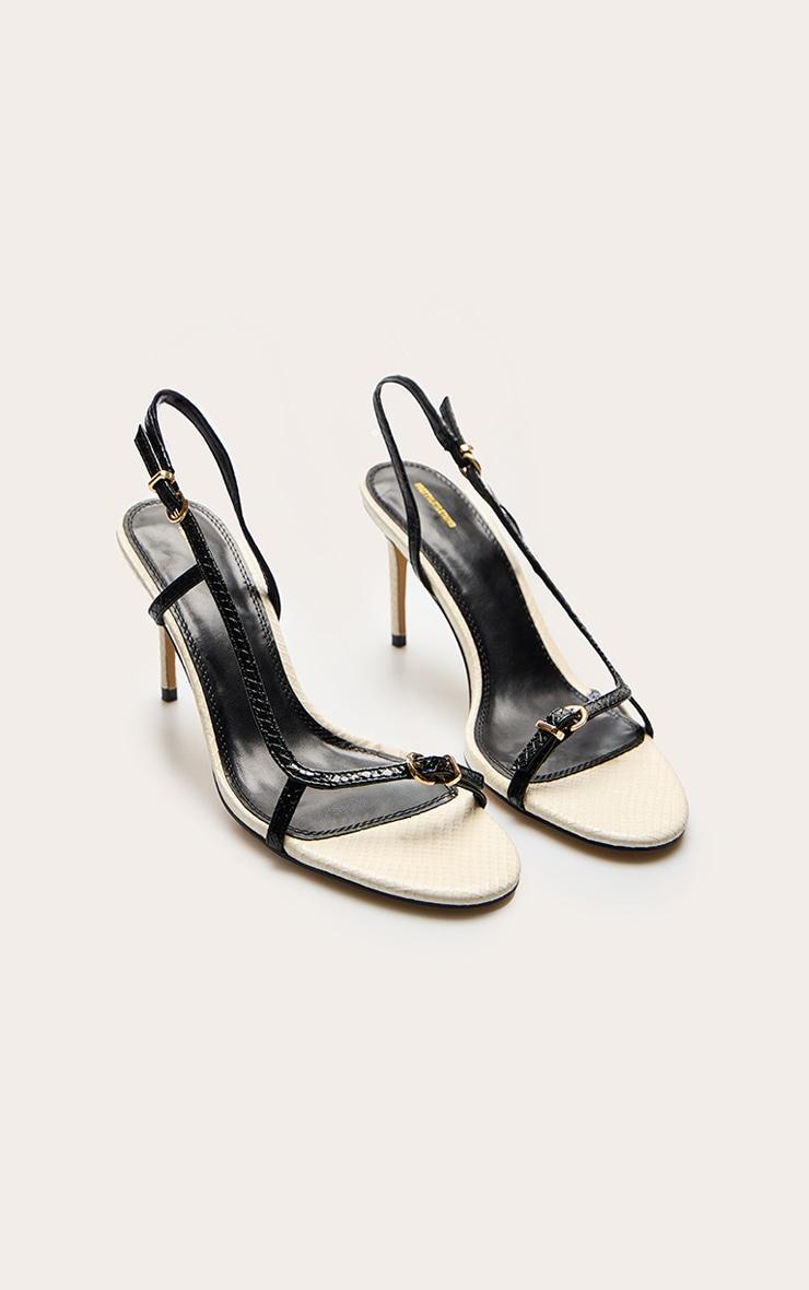 Monochrome Pu Round Toe Asymmetric Buckle Strap Mid Heeled Sandals Product Image