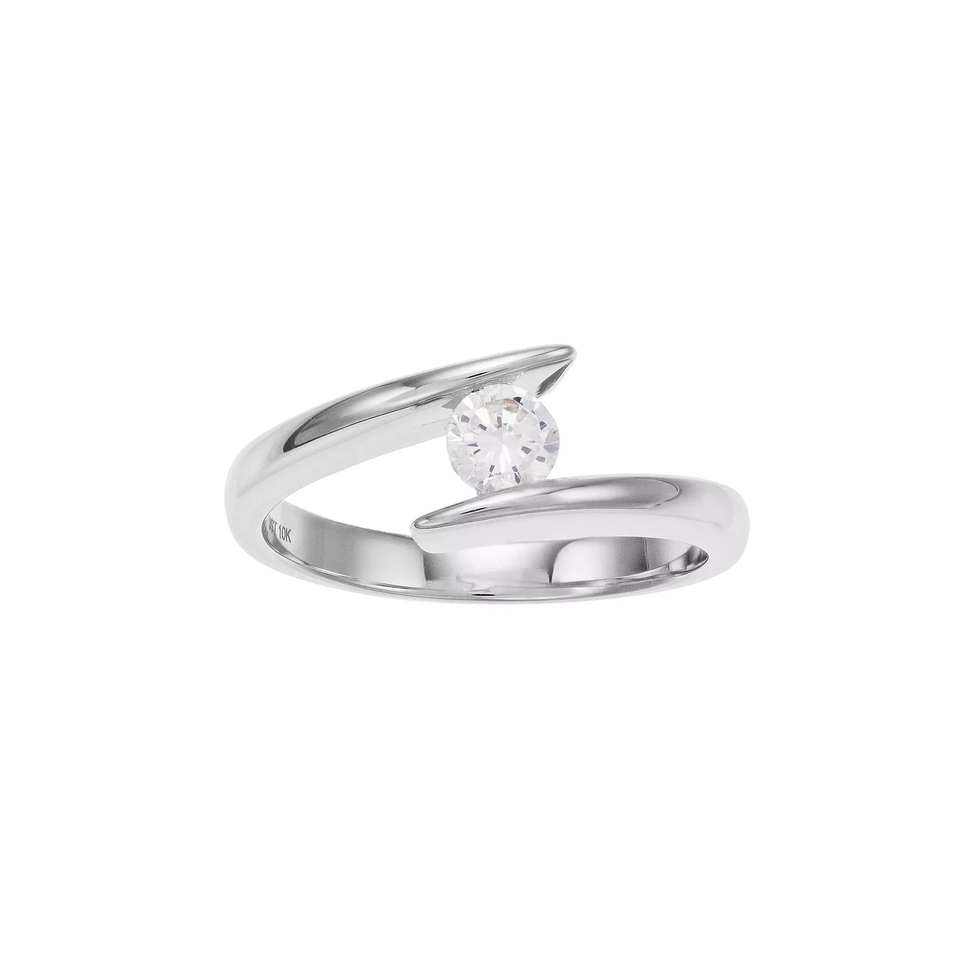 10k White Gold 1/3 Carat T.W. Diamond Open Solitaire Ring, Women's, Size: 5, 10k Whgold Product Image